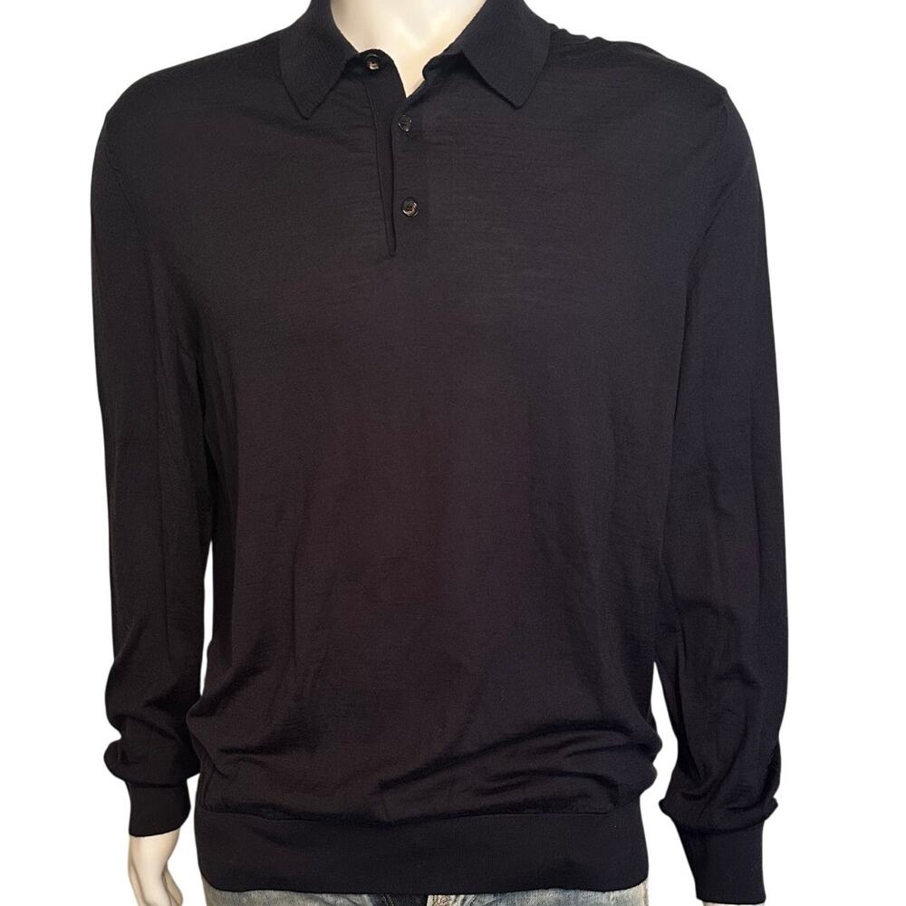 Ermenegildo Zegna High Performance Wool Long-Sleeve Polo Shirt XXL Dark Navy